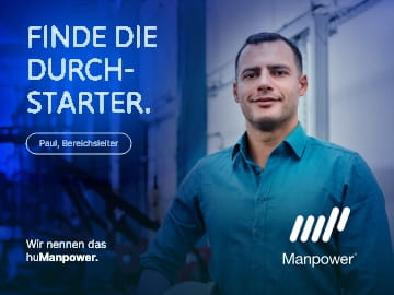 Paul, Bereichsleiter, lächelt unter der Aufschrift: "Finde die Durchstarter."