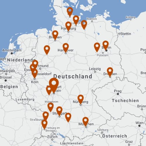 Deutschlandkarte mit gepinnten Standorten