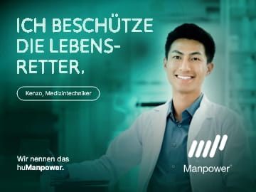 Kenzo, Medizintechniker, lächelt unter der Aufschrift "Ich beschütze die Lebensretter."